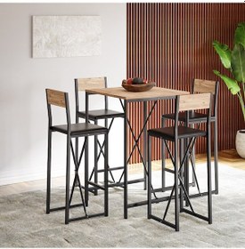 Resim 4 Kişilik Bar Masa Sandalye Seti Mutfak Yemek Masası Döşeme 