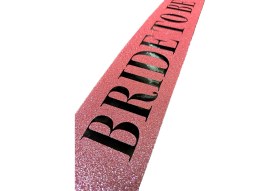 Resim Pembe Üzeri Siyah Büyük Bride To Be Yazılı Simli Işıltılı Kuşak Kemer 10 cm Genişlik 