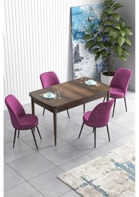 Resim Canisa Han Serisi 70x114 Açılabilir Mdf Mutfak Masası Takımı Barok Desen Masa 4 Mor Sandalye Masa Barok Sandalyeler Mor 