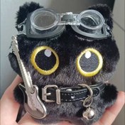 Resim Sevimli küçük siyah kedi dekoratif tasması ve gözlükleri ile gitar - Evcil kedi oyuncakları, interaktif çiğneme malzemeleri - Pil gerektirmeyen, ısırığa dayanıklı ve dayanıklı köpek ve kedi oyuncağı 