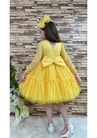 Resim Mnk Baby & Kids Katkat Prenses Dantel Tokalı Kız Çocuk Elbise Sarı 