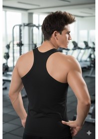 Resim Lüx Wood Lüx Erşah Erkek Pamuklu Likralı Sporcu Sırt Atlet - Kod: 509 Siyah 