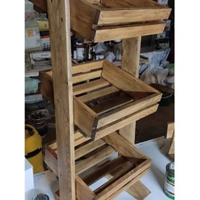 Resim Ela Wood Working Doğal Ahşap 3 Katlı Sebzelik Meyvelik 