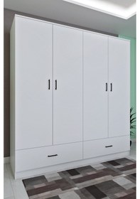Resim Ases Mobilya Ases Ela127 Modern 4 Kapaklı 2 Çekmeceli Geniş Gardırop Giysi Dolabı Beyaz Beyaz 