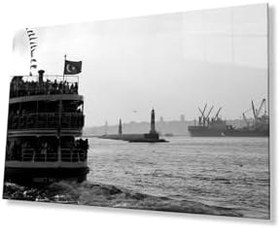 Resim Deniz Vapur Cam Tablo 4mm Dayanıklı Temperli Cam Sea Steamer Glass Wall Art 