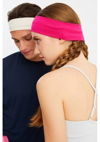 Resim 2'li Pamuklu Penye, Kaymaz, Terletmez, Ultra Hafif, Spor Saç Bandı Bandana - Tek Ebat / Fuşya-beyaz Fuşya-beyaz 