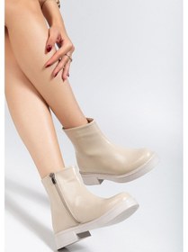 Resim 02-3033 Bej Kırışık Rugan Fermuarlı Günlük Kadın Bot Acı Kahverengi 