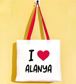 Resim Bk Gift I Love Alanya Kırmızı Renkli Kulp Gabardin Bez Çanta 40x35cm, Baskılı Omuz Çantası, Alışveriş Çantası, Plaj Çantası Kobitmeyencom31758 Bk Gift Renkli Çok Renkli 
