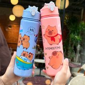 Resim 23oz Sevimli Kapibara Karikatür Saman Bardak - Sızdırmaz, Kamp, Piknik ve Okul Hediyeleri için Dokuma Taşıma İpi ile Taşınabilir 