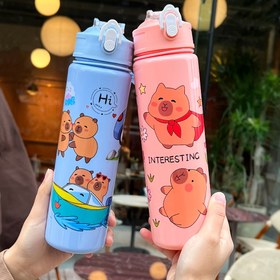 Resim 23oz Sevimli Kapibara Karikatür Saman Bardak - Sızdırmaz, Kamp, Piknik ve Okul Hediyeleri için Dokuma Taşıma İpi ile Taşınabilir 