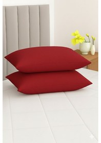 Resim Vevra 2 Li Düz Kırmızı Renk Yastık Kılıfı Pamuklu Kumaş Fermuarlı Gri 