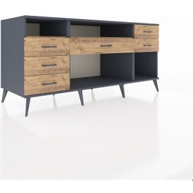 Resim Kronos Konsol 2 Raflı 6 Çekmeceli 176x59x83 Antrasit-çam/çam Çam/çam 