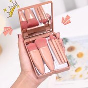 Resim 5'li mini makyaj fırçası seti, ayna dahil, pembe ve sevimli tasarım, yumuşak kıllar, ABS saplı, yeni başlayanlar için ideal, seyahat için mükemmel 