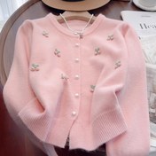 Resim Kadınlar için Mavi Kiraz Çiçeği Düğmeli İnce Hırka Ceket, Yaka ve Çilek Desenli - Günlük ya da Resmi Kullanım için Tüm Sezonlara Uygun Gri Mont, Kadınlar İçin Sonbahar Kıyafetleri 