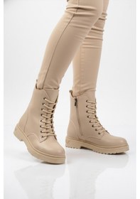 Resim Aspor Bej Kürklü Bağcıklı Fermuarlı Kadın Topuklu Bot Çok Renkli 