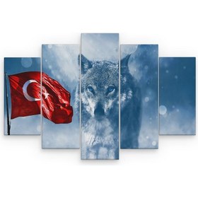 Resim Hero Tasarım Kurt Türk Bayrağı 5 Parça Mdf TABLOTGTB1018 