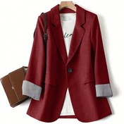 Resim Kadınların Renk Bloklu Vintage Stil Ceketi - Günlük Giyim İçin Rahat ve Şık Tek Düğmeli Blazer, Dekoratif Sahte Cebi ile Bol Kesim, Tüm Mevsimler İçin Blazer|Vintage Renk Bloğu|Tek Düğmeli Ceket 