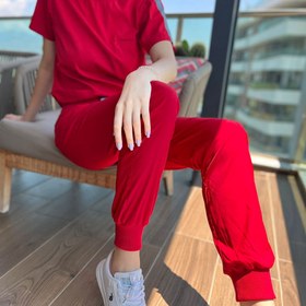 Resim Bisiklet Yaka Jogger Paça Scrubs Takımı - M 