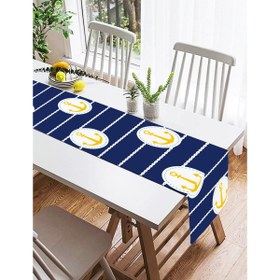 Resim Lacivert Zemin Üzerinde Çapa Çizimli Dijital Baskılı Özel Tasarım Süet Runner 