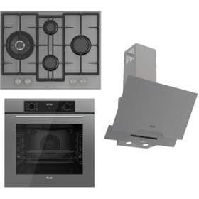 Resim Ferre FLOWART-SILENTART Serisi Gri Set (ED078 + QBL63CPR +D065-SA ) - Döküm Izgara / 67 cm Ocak 