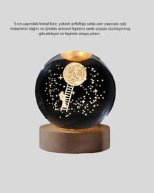 Resim 3d Astronot Kristal Küre Gece Lambası Usb Ahşap Standlı Dekoratif 