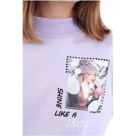 Resim Toontoy Kız Çocuk Baskılı Nakışlı Sweatshirt Mavi 