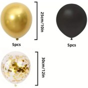 Resim Sunshine022 Siyah Altın Parıltılı 15li Balon Seti Parti Düğün Dekorasyon Siyah Ve Altın 