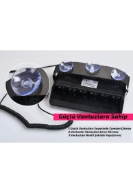 Resim STS Oto Aksesuar S6 Polis Çakarı Cam Içi Vantuzlu 6 LED Kırmızı Mavi Çakmaklık Girişli Ön Arka Cam 12 Mod 
