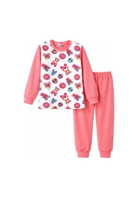 Resim Kız Çocuk Pamuklu Desenli Pijama Takımı 6068-08 Mercan Mercan 