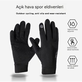 Resim Açık Bisiklet Eldivenleri Spor Rüzgar Geçirmez Su Geçirmez Artı Kadife Dokunmatik Ekran Sıcak Eldiven Kum - Siyah 