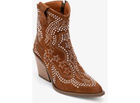 Resim Dericlub Kadın Taşlı Kalın Taban Western Bot Gerçek Süet Deri Zy 1610 Taba 