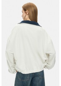 Resim Ucla Yoko Kemik Rengi Fermuarlı Baskılı Oversize Fit Kadın Sweatshirt Kemik Rengi 
