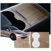 Resim Tesla Model Y / Model 3 Orta Konsol Ahşap Kaplama Stiker, 2 Adet Set Olarak 