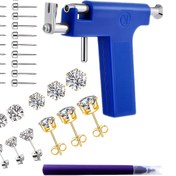 Resim Kulak Delme Kiti, Profesyonel Salon Kalitesinde Piercing Tabancası ve Gümüş ile Altın Küpe Setleri. Burun, Dudak ve Kulak için Ev Kullanımı Kendinden Delme Kiti, Hipoalerjenik Küpe Çivileri Dahil. Kolay Kullanım, Tırmalamasız Pürüzsüz Uygulama, Yeniden Kullanılabilir 