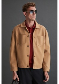 Resim Axxent Erkek Kaşe Kalın Kumaşlı Gömlek Yaka Cepli Bomber Bej Ceket 