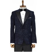 Resim Wessi Işıltılı Çiçek Desenli Lacivert Erkek Smokin Ceket Lacivert 