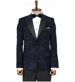 Resim Wessi Işıltılı Çiçek Desenli Lacivert Erkek Smokin Ceket Lacivert 