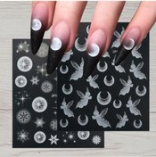 Resim Transfer Çıkartmaları Uzun Ömürlü Makyaj Araçları Beyaz Kelebek Ay Şekli Nail Art Etiket 8 