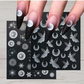 Resim Transfer Çıkartmaları Uzun Ömürlü Makyaj Araçları Beyaz Kelebek Ay Şekli Nail Art Etiket 8 