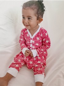 Resim GÖKÇECİK TEKSTİL Salaş Oversize Bebek Tulum Pijama Fuşya Yıldızlı 