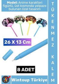 Resim Kalem Genç Çocuk Ev Okul Ofis Anime Figürlü Mini Yelpazeli Tasarım Tükenmez Kalem 26 X 13 Cm 8 Adet Çok Renkli 