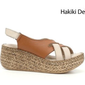 Resim Gönderi R Beje Taba Cırt Bantlı Dolgu Topuk Hakiki Deri Sandalet Bej 