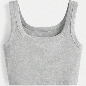 Resim Liona U Yaka Askılı Gri Renk Fitilli Crop Top Büstiyer Gri 
