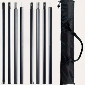 Resim 8'lik Taşınabilir Dış Mekân Çadır Direkleri, Kolay Montaj & Demontaj, Ayarlanabilir Çadır Destek Çubukları, Dayanıklı Demir Yapı, Siyah, Kamp, Yürüyüş, Çadır Aksesuarları 