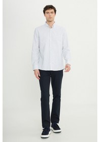 Resim AC&Co / Altınyıldız Classics Erkek Sıyah Pamuklu Comfort Fit Rahat Kesim Düğmeli Yaka Çizgili Gömlek Siyah 