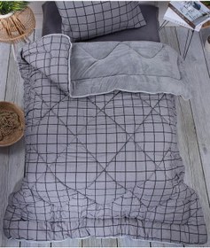 Resim Tek Kişilik Lüx Çift Taraflı Pufidik Desenli Wellsoft Yorgan 155x215 + 1 Adet Yastık Kılıfı Antrasit - Gri 