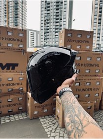 Resim MT Helmets Thunder 4 Gloss Black Kask ŞEFFAF VİZÖRLÜ 