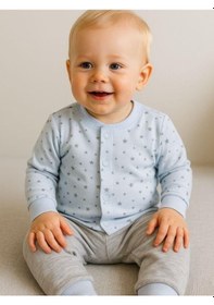 Resim Zekids Erkek Çocuk Yıldız Desenli Pamuklu Yumuşak Dokulu Pijama Takımı-16045 Mavi 