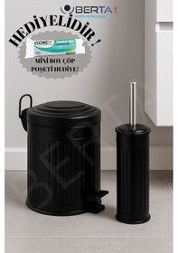 Resim Vintage Dörtlü Siyah Banyo Seti Çöp Kovası Tuvalet Fırçası Diş Fırçalık Sıvı Sabunluk Metal Siyah 