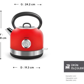 Resim Karaca Retro Su Isıtıcısı Kettle 2202 Kırmızı 2200W 